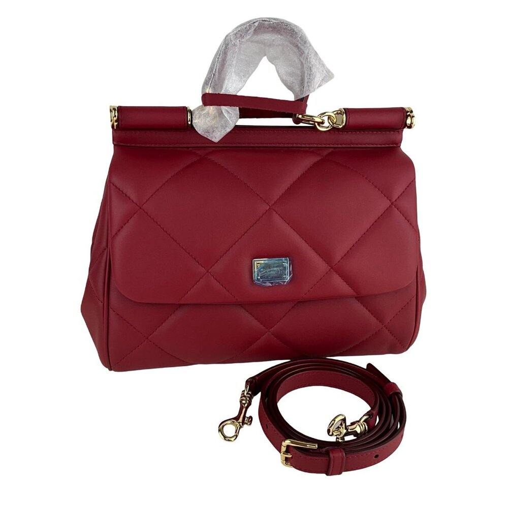Dolce&Gabbana Women's Sicily Medium Top Handle Bag Quilted Red Detachable Strap